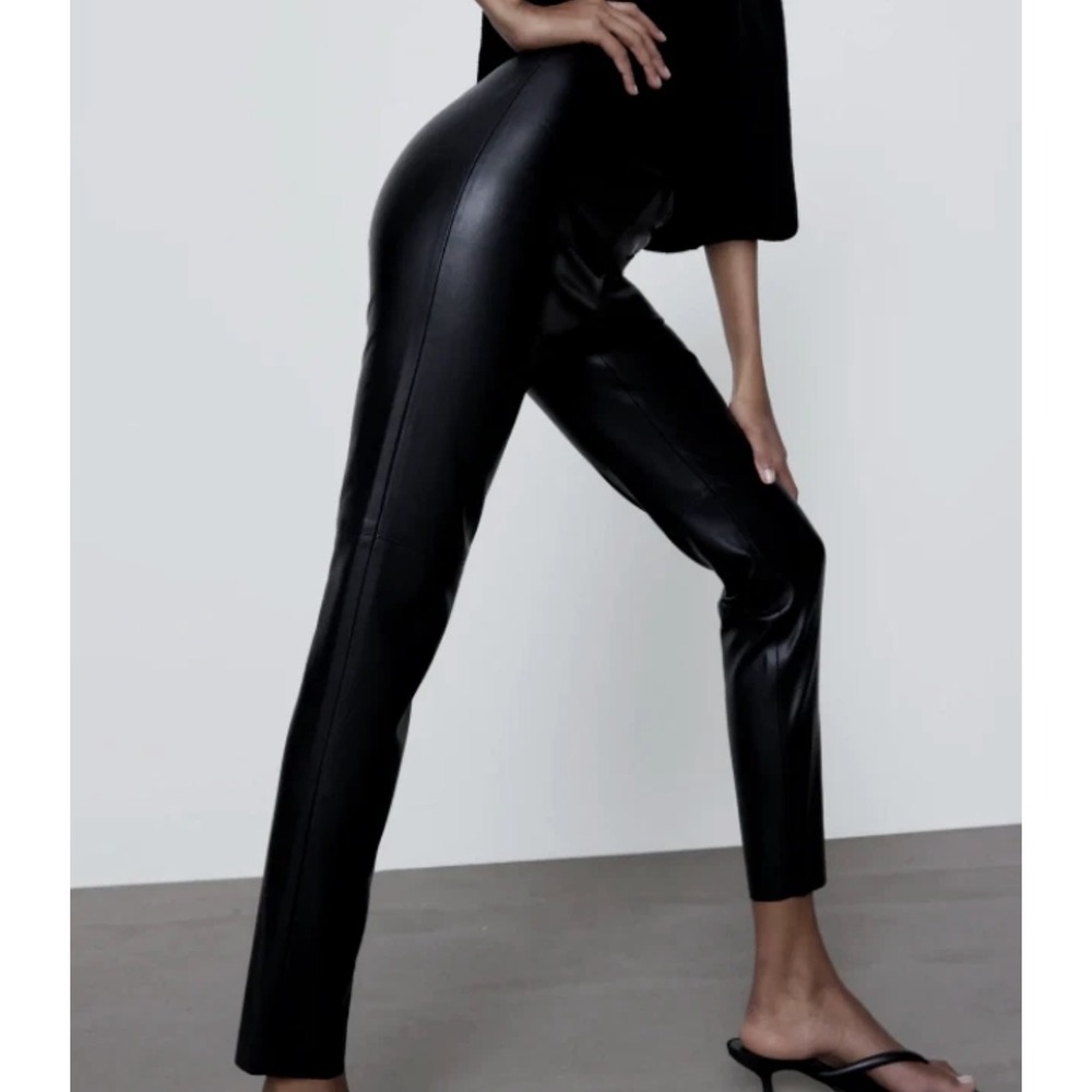 Zara Black Faux Leather High-Waisted Leggings/Pants NWT Size Small